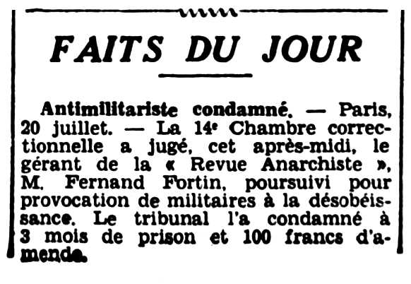 Notícia d'una de les comdemnes de Fernand Fortin apareguda en el diari de Rennes "L'Ouest-Éclair" del 21 de juliol de 1936