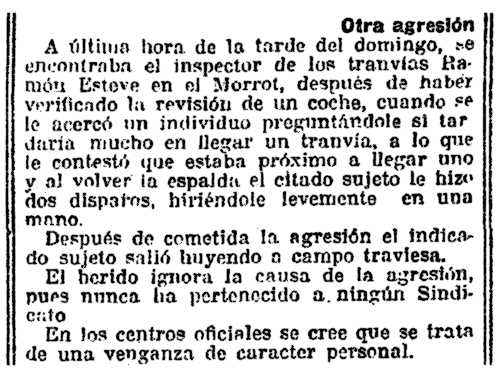 Notícia de l'atemptat publicat a "La Vanguardia" de Barcelona del 1 de març de 1921