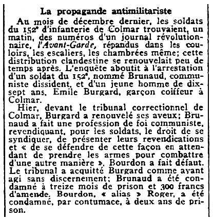 Notícia sobre l'absolució d'Émile Burgard apareguda en el diari parisenc "Journal des débats politiques et littéraires" del 9 de juny de 1930