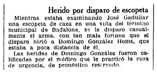 Notícia sobre l'"accident" de Domingo González Homs publicada en "La Vanguardia" del 6 de desembre de 1933