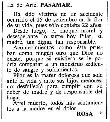 Necrològica d'Ariel Pasamar Espinosa apareguda en el periòdic tolosà "Cenit" de l'1 de novembre de 1983